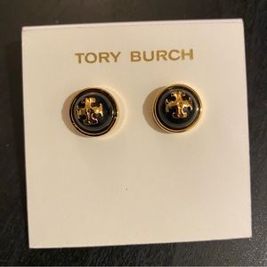 BRAND NEW Tory Burch Black&Gold Logo Earrings